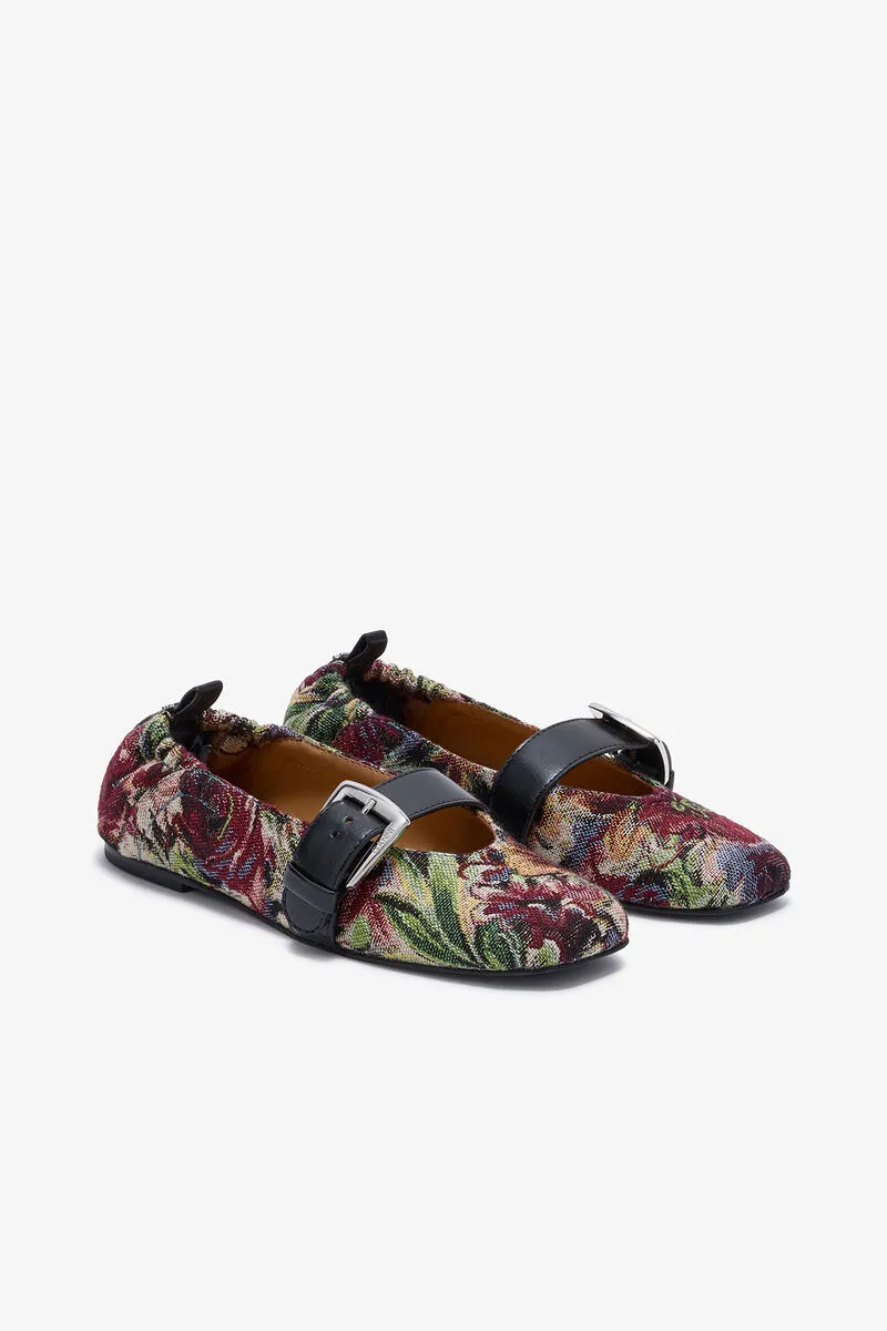 Tapestry Buckle Strap Ballerinas