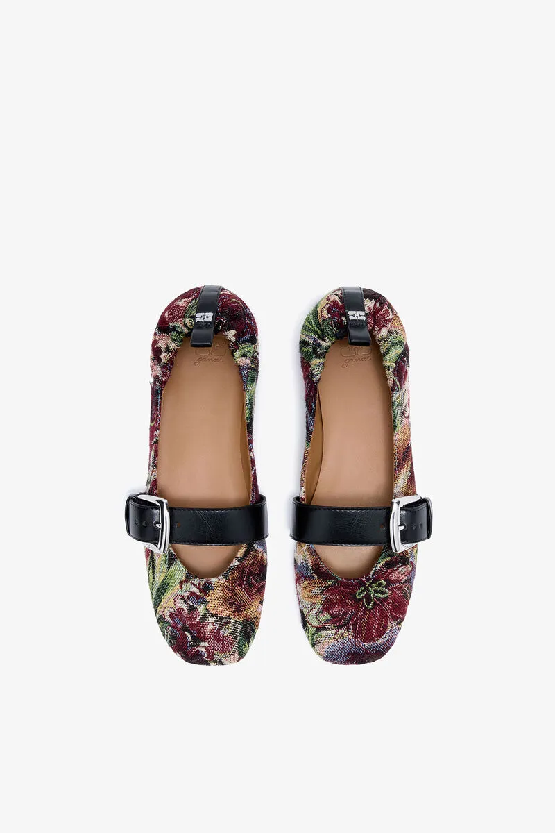 Tapestry Buckle Strap Ballerinas