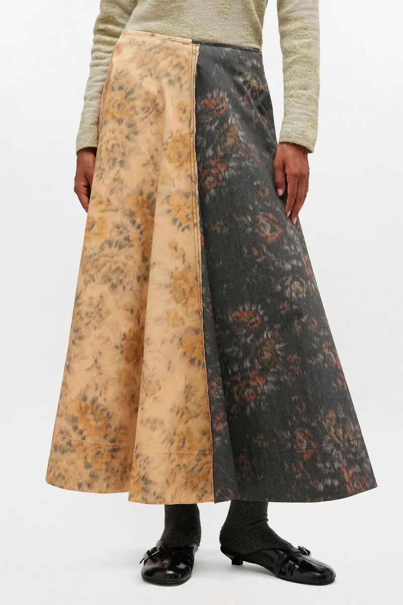 Floral Printed Panelled Flared Midi Skirt