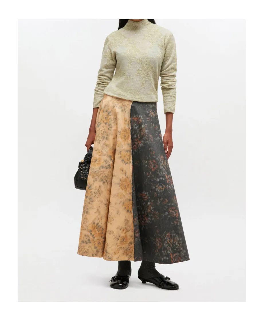 Floral Printed Panelled Flared Midi Skirt