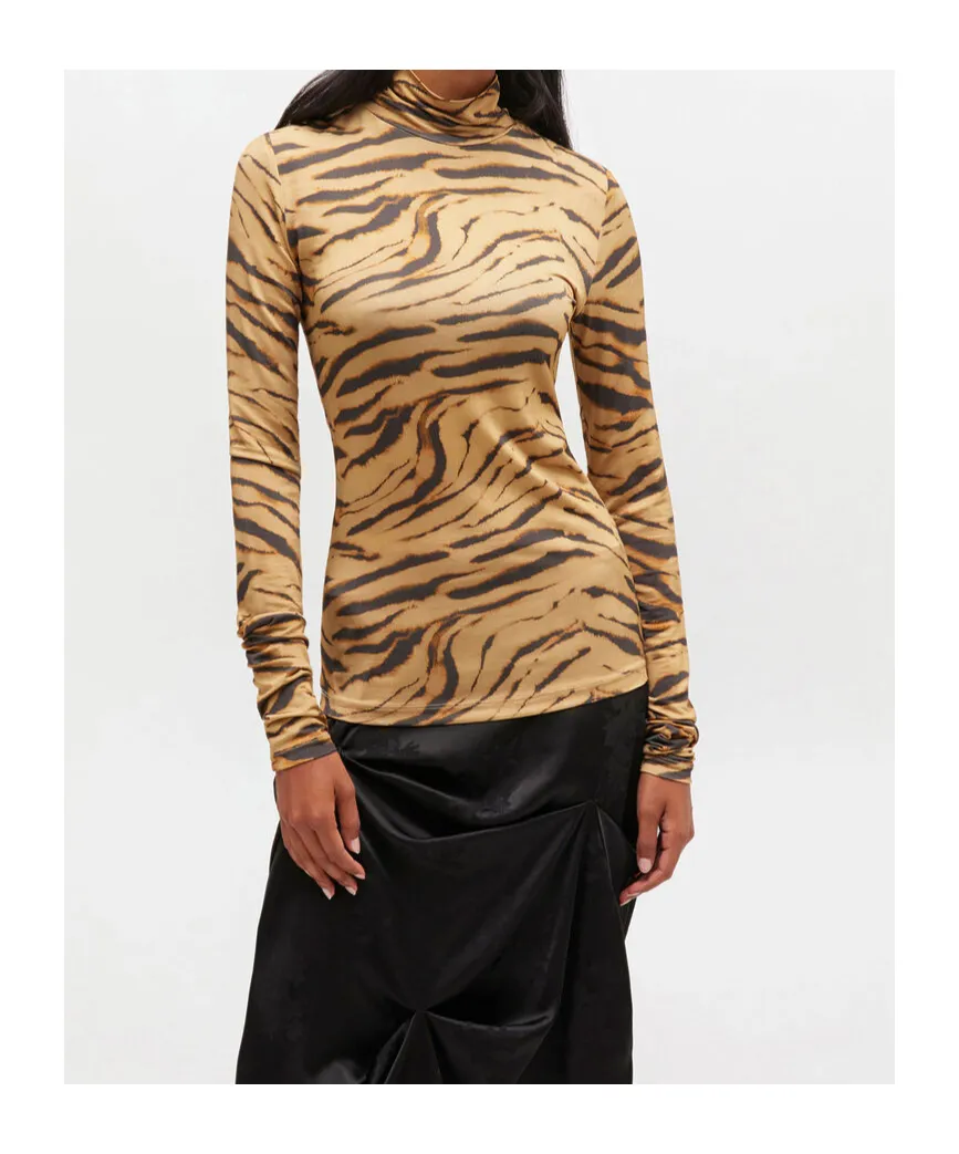 Zebra Printed Jersey Turtleneck Top