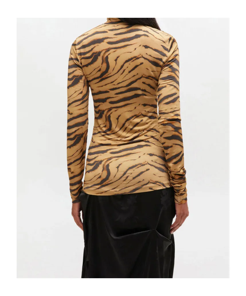 Zebra Printed Jersey Turtleneck Top