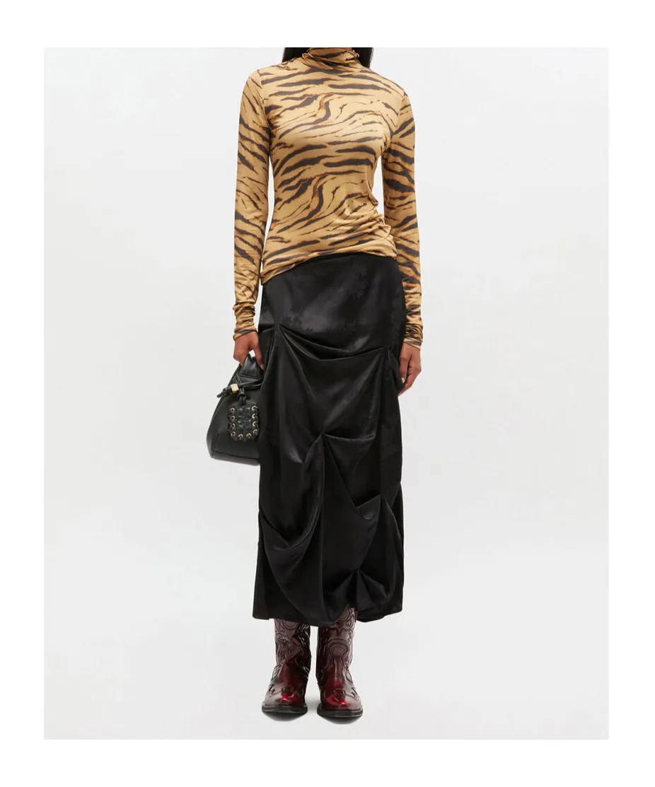 Zebra Printed Jersey Turtleneck Top