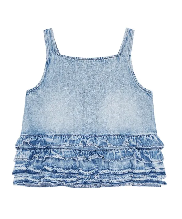 Ruffled Sleeveless Denim Top