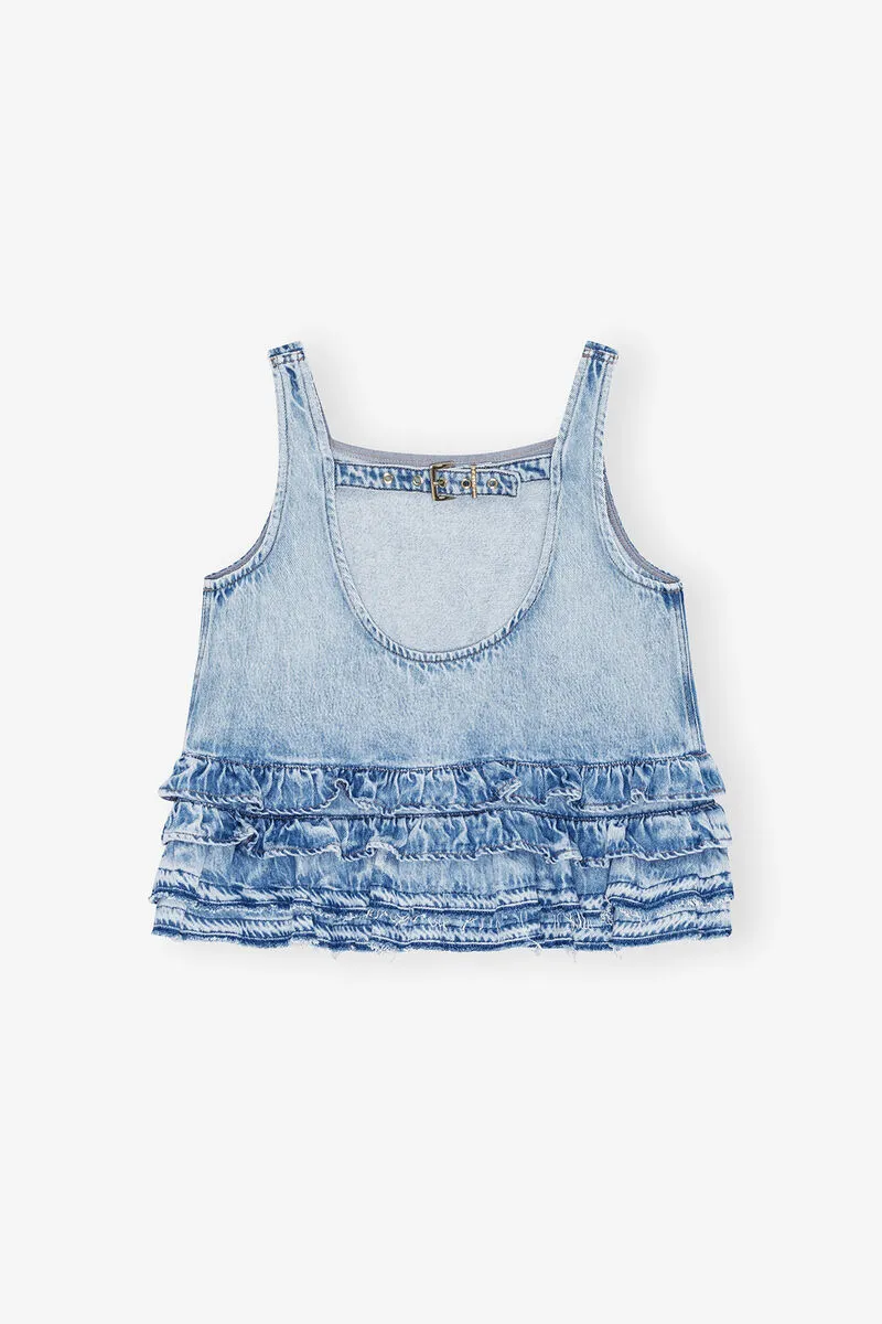 Ruffled Sleeveless Denim Top