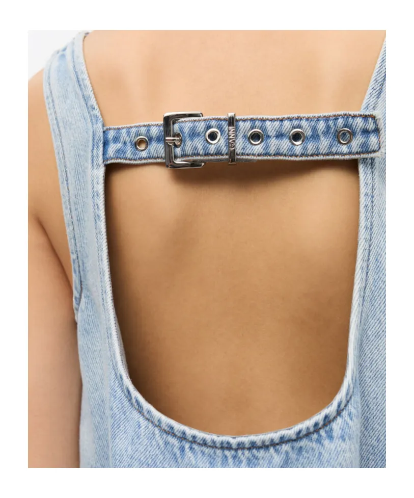Ruffled Sleeveless Denim Top