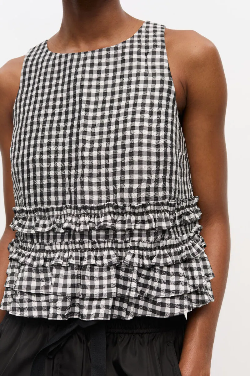 Crinkled Check Frill Top