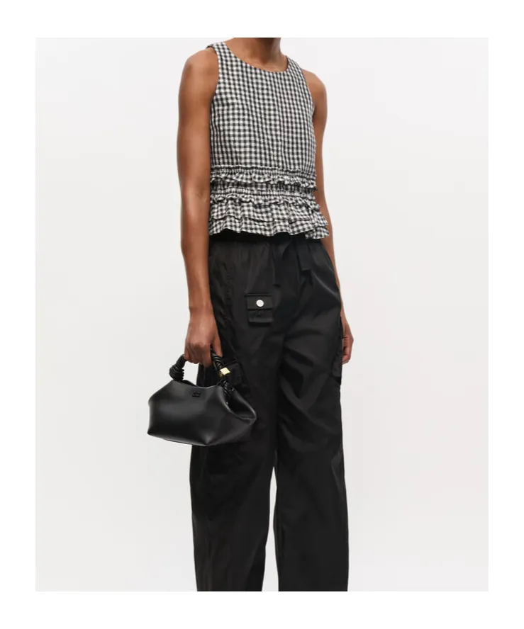 Crinkled Check Frill Top