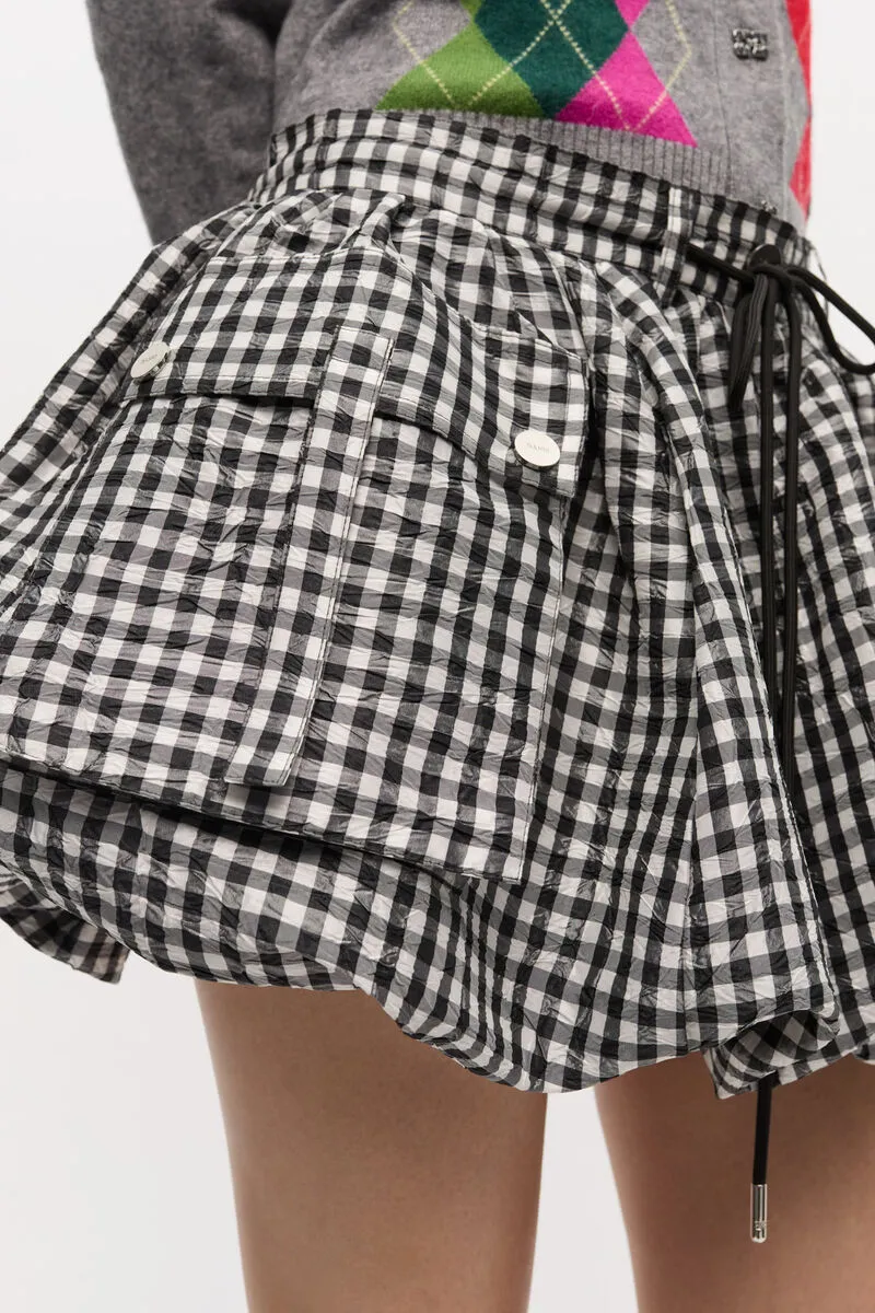 Crinkled Check Mini Bubble Skirt