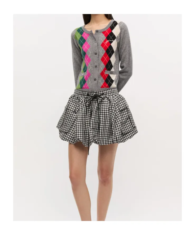 Crinkled Check Mini Bubble Skirt