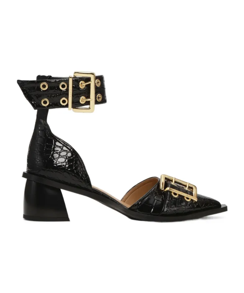 Embossed Buckle Open Cut Pumps