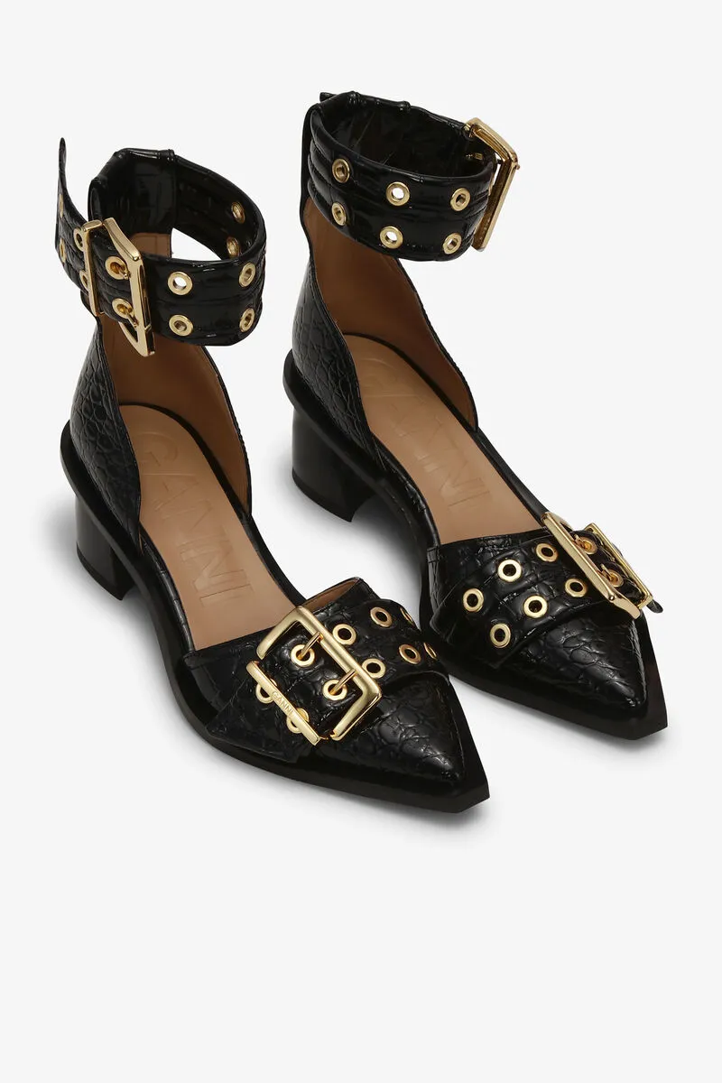 Embossed Buckle Open Cut Pumps