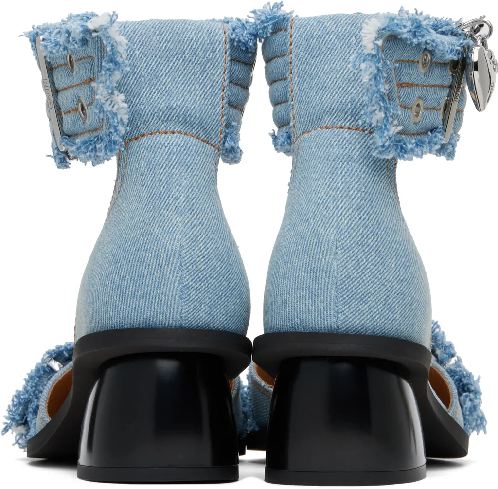 Blue Denim Feminine Buckle Open Cut Pumps