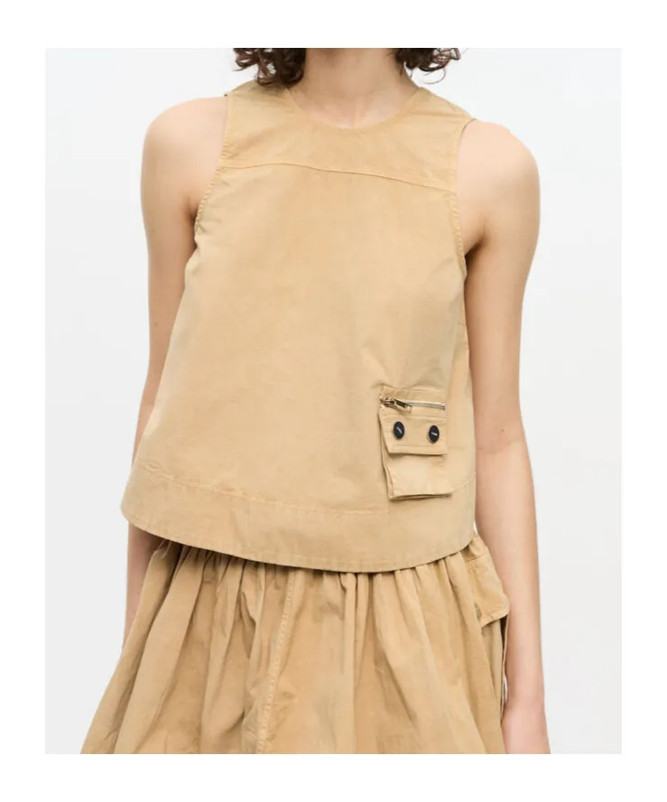 Washed Stretch Cotton Sleeveless Top