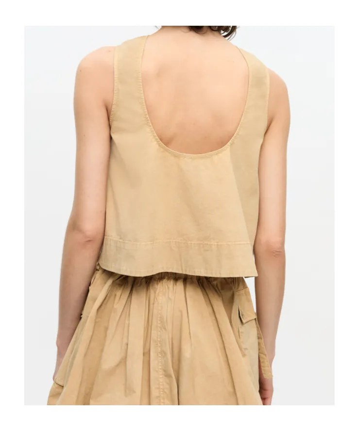 Washed Stretch Cotton Sleeveless Top