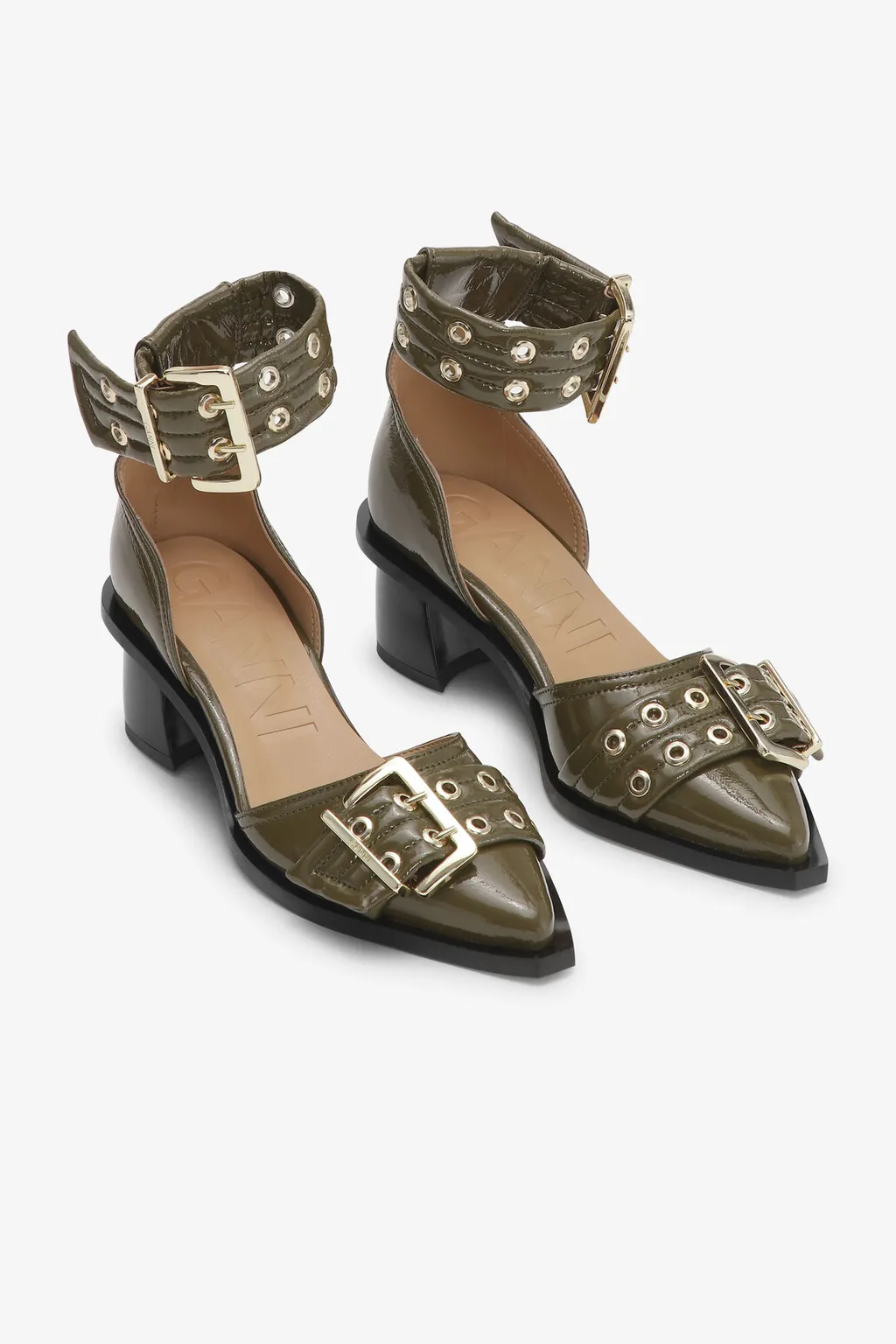 Feminine Buckle Open Cut Pumps