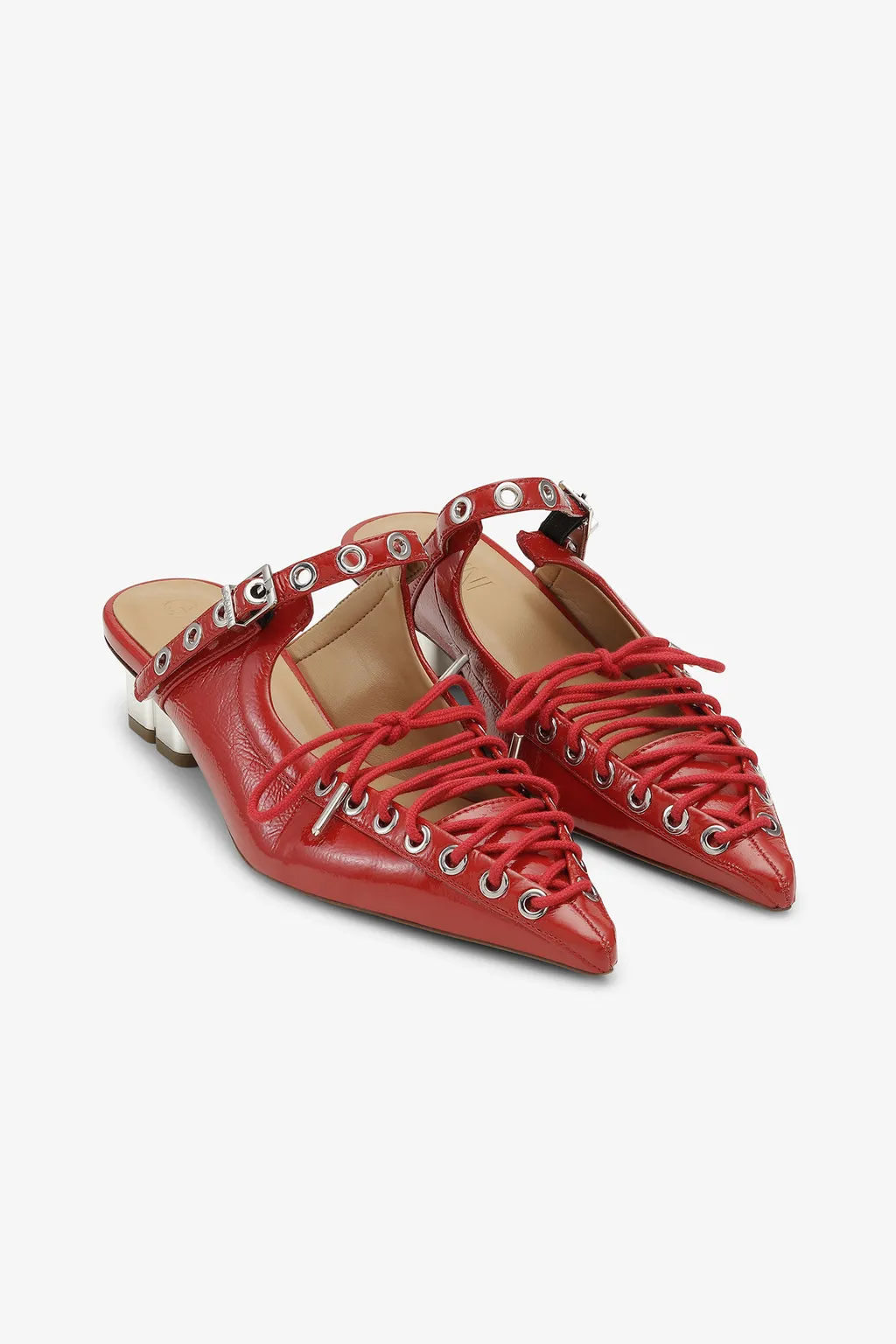 Red Lace-Up Mules