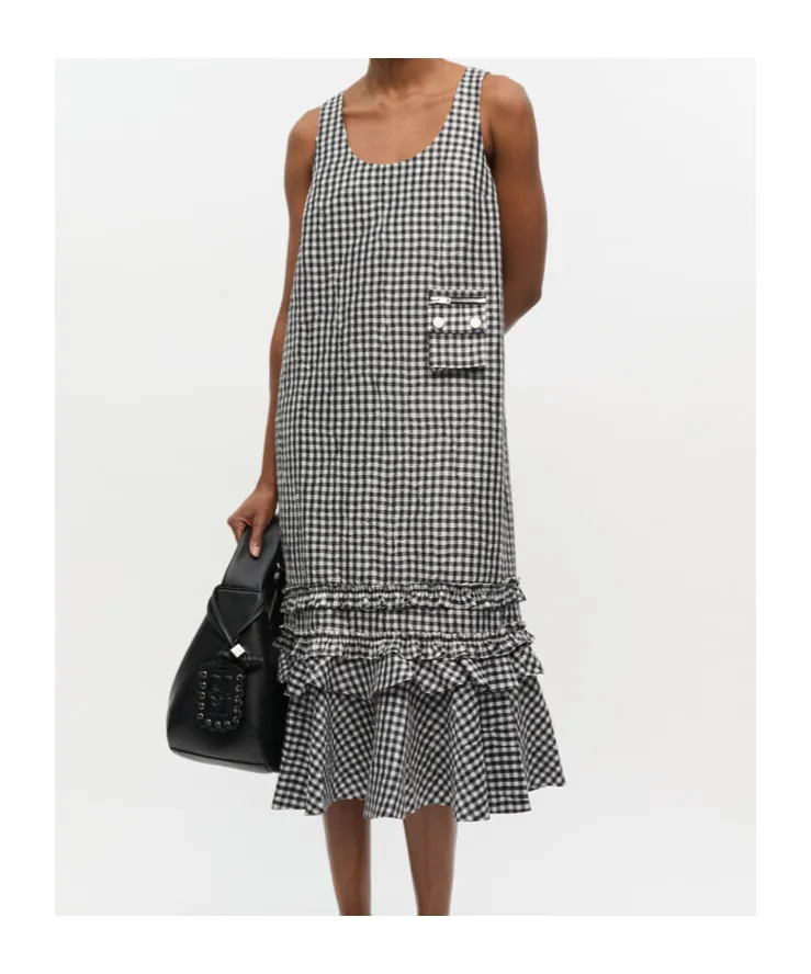 Checked Sleeveless Midi Dress