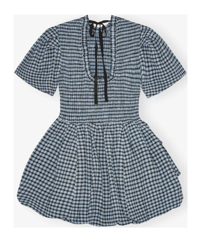 Seersucker Check Mini Smock Dress