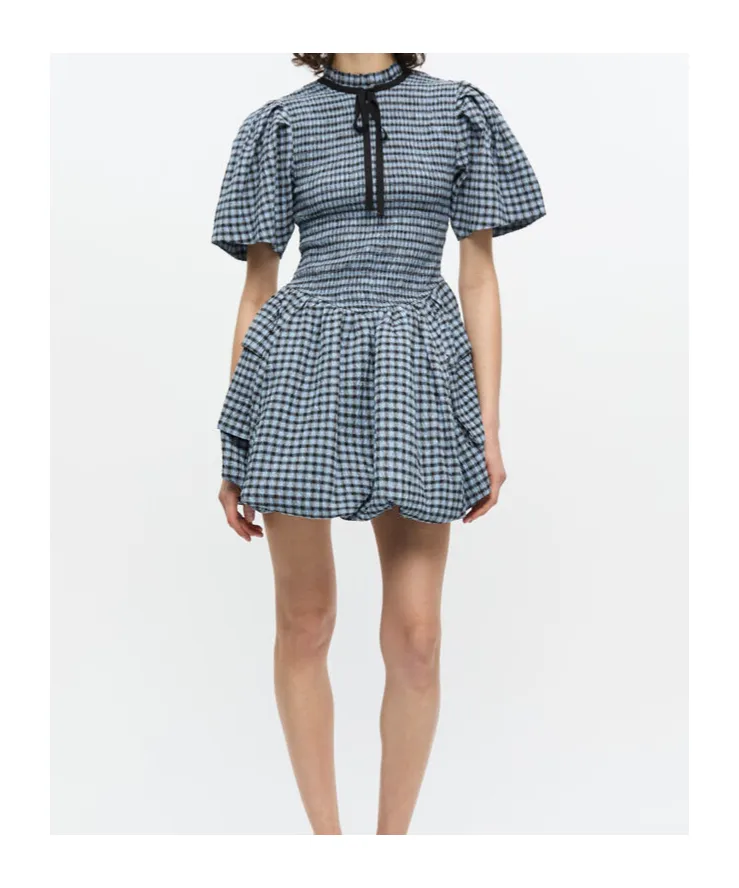 Seersucker Check Mini Smock Dress