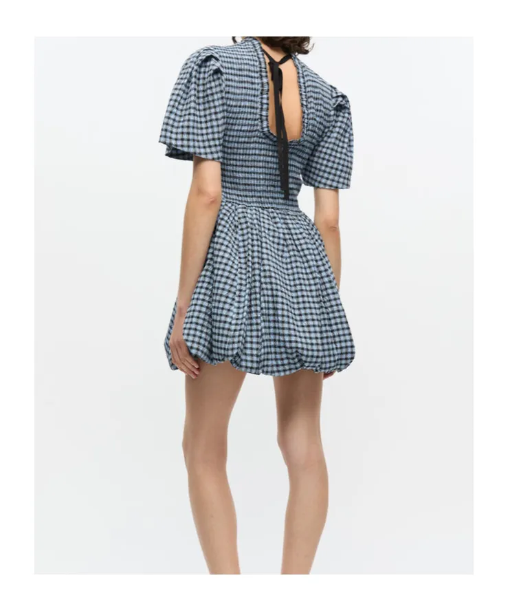 Seersucker Check Mini Smock Dress