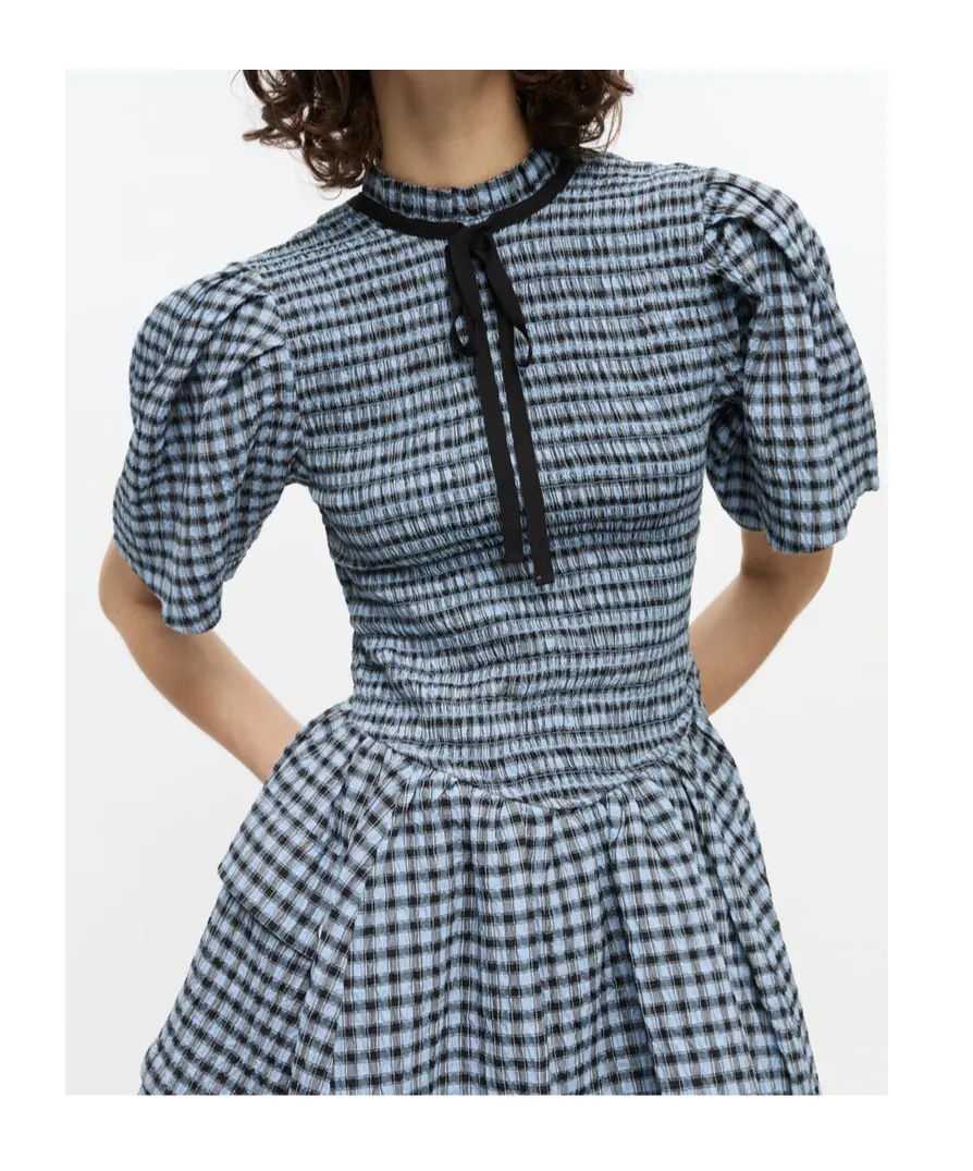 Seersucker Check Mini Smock Dress