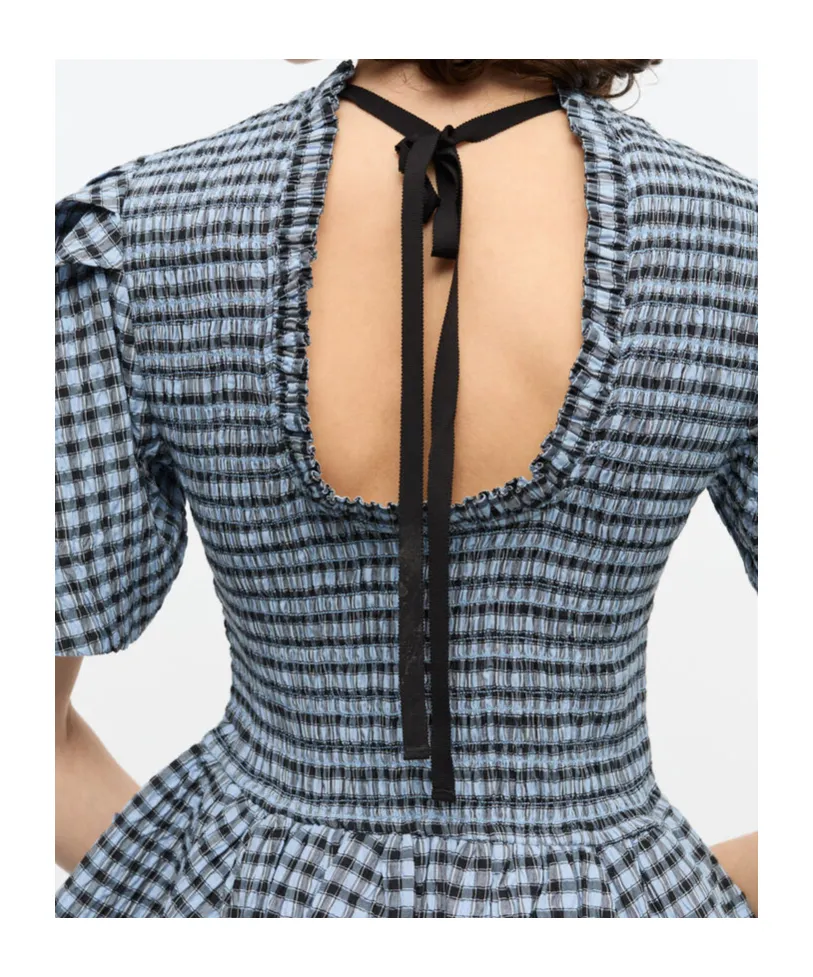 Seersucker Check Mini Smock Dress