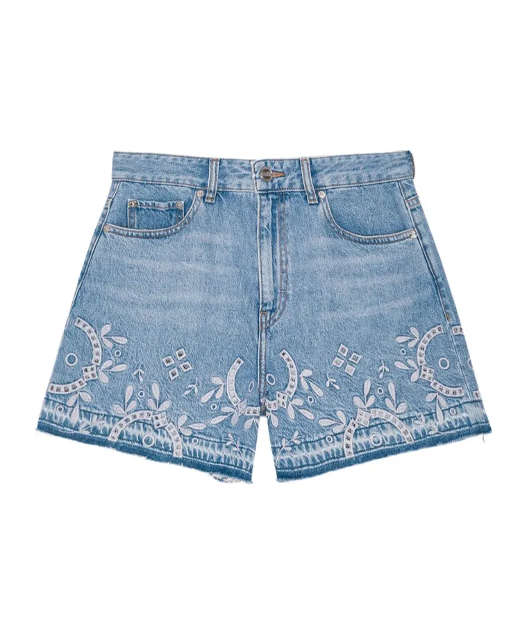 Broderie Anglaise Denim Shorts