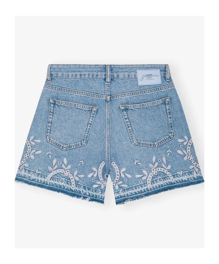 Broderie Anglaise Denim Shorts
