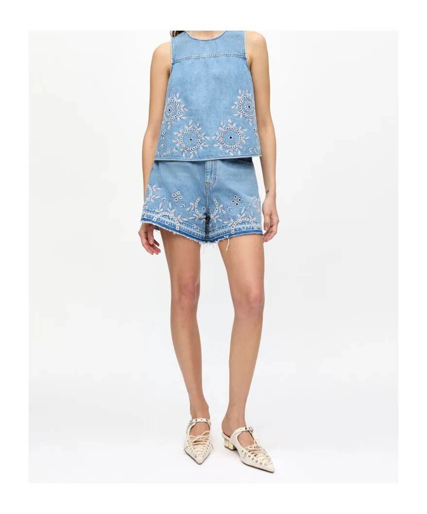 Broderie Anglaise Denim Shorts