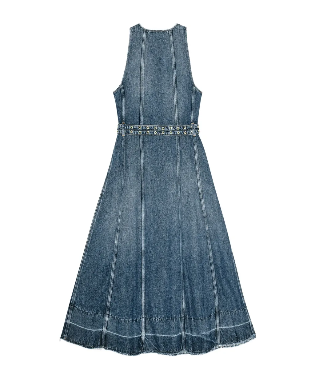 Light Denim Belt Midi Dress