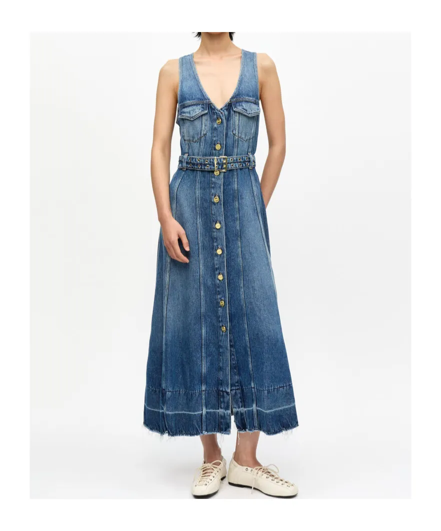 Light Denim Belt Midi Dress
