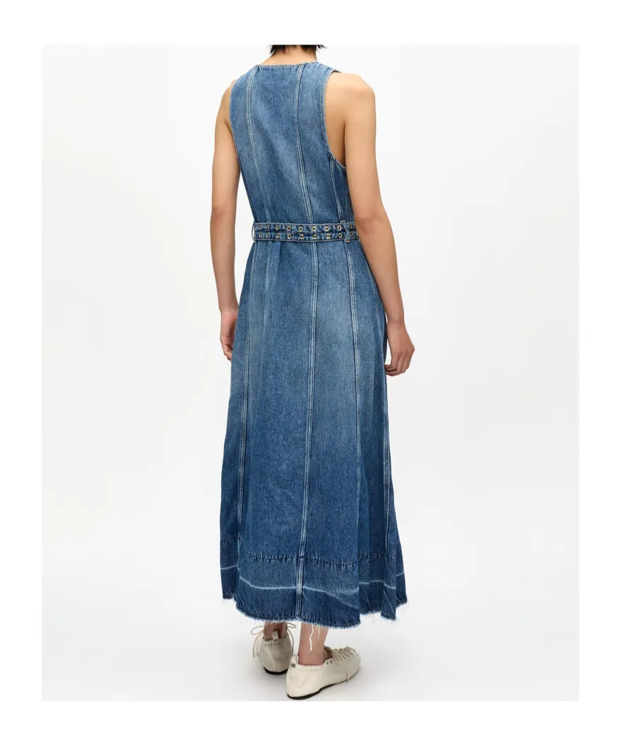 Light Denim Belt Midi Dress