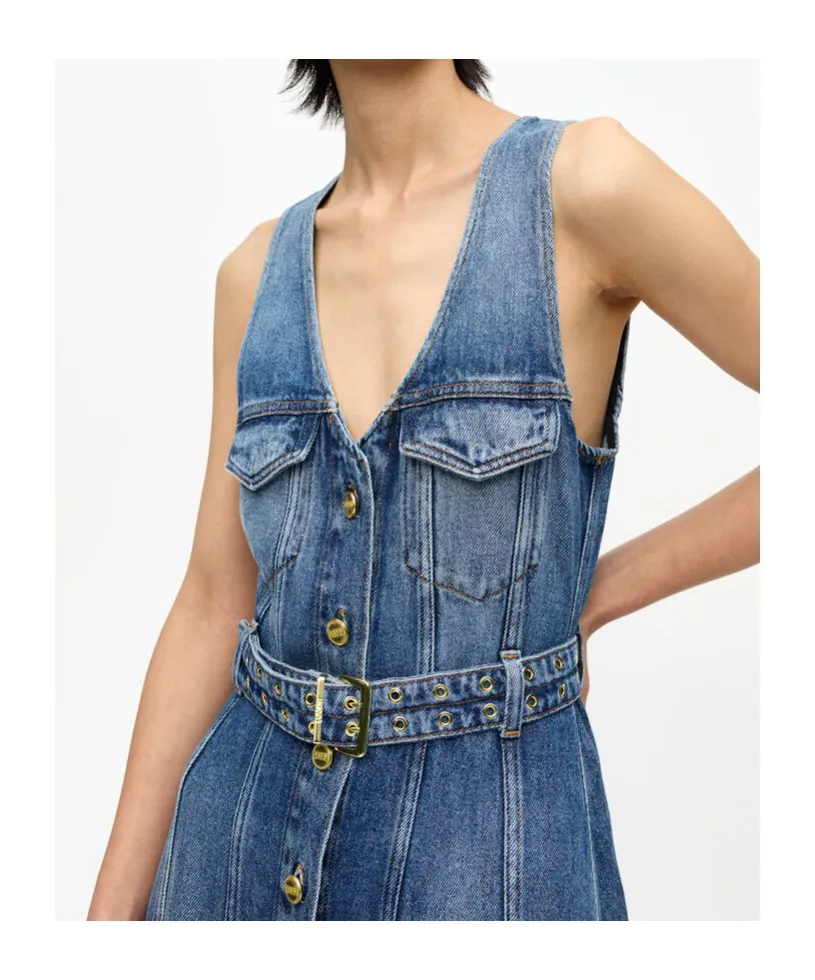 Light Denim Belt Midi Dress