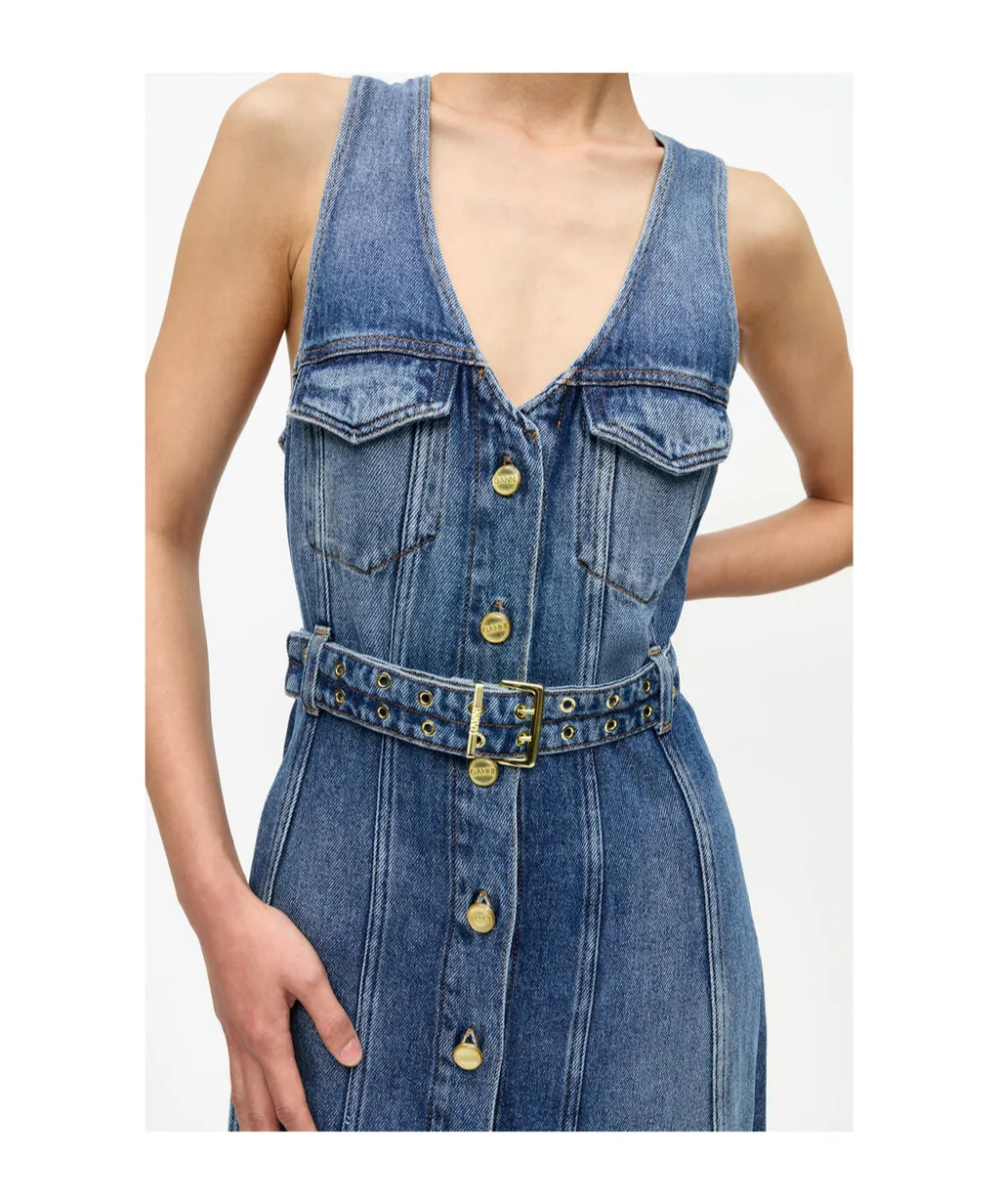 Light Denim Belt Midi Dress