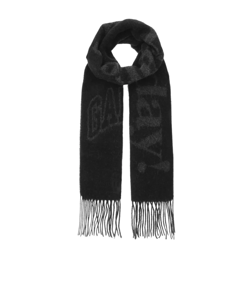 Slogan Motif Knit Fringed Scarf