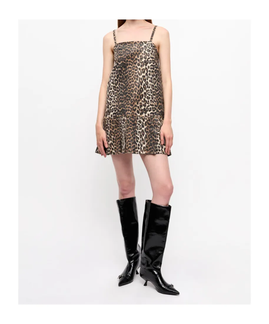 Leopard Printed Spaghetti Strap Mini Dress