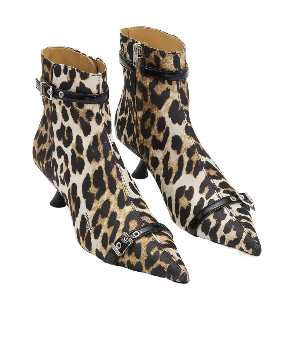Leopard Print Pointed-Toe Ankle Boots