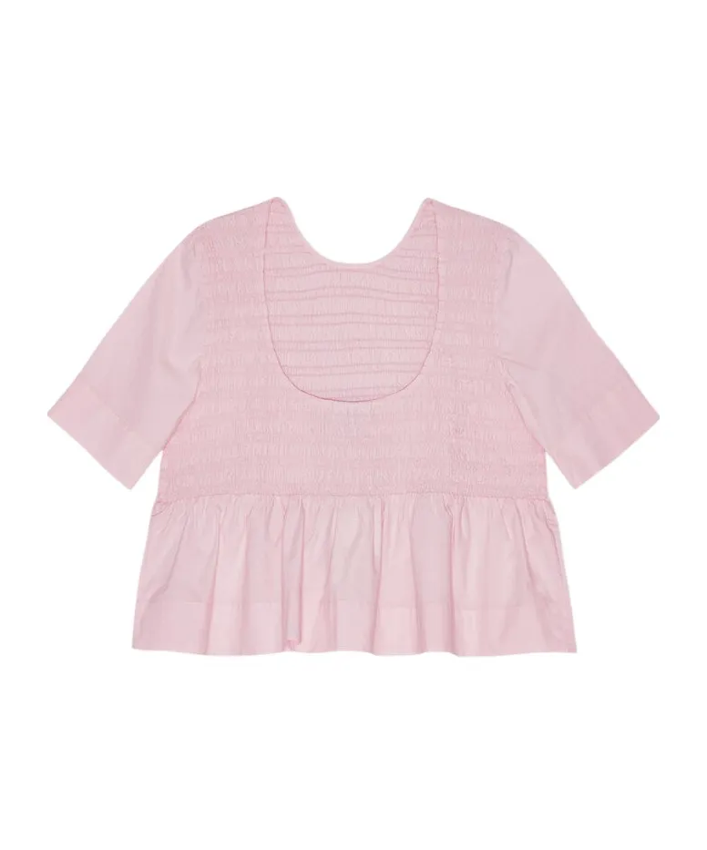 Cotton Poplin Open Back Smock Blouse