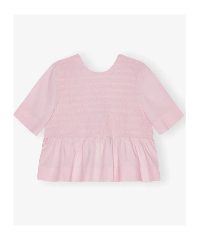 Cotton Poplin Open Back Smock Blouse