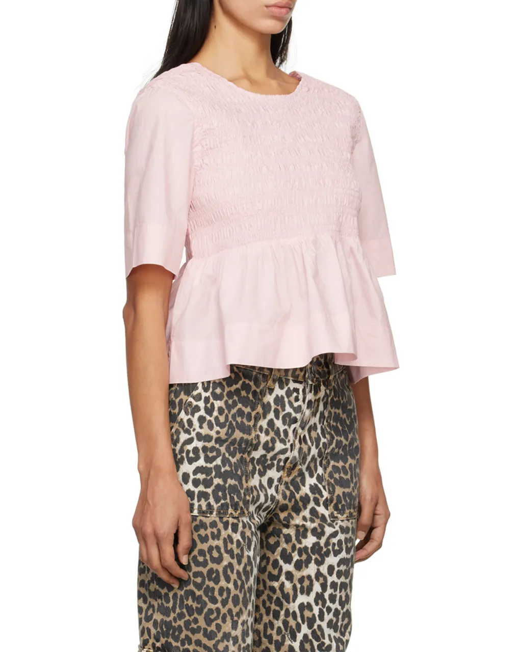Cotton Poplin Open Back Smock Blouse