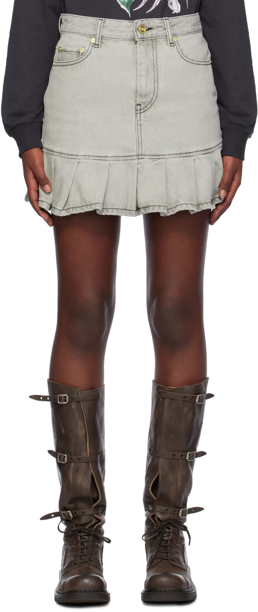 Future Denim Pleated Mini Skirt
