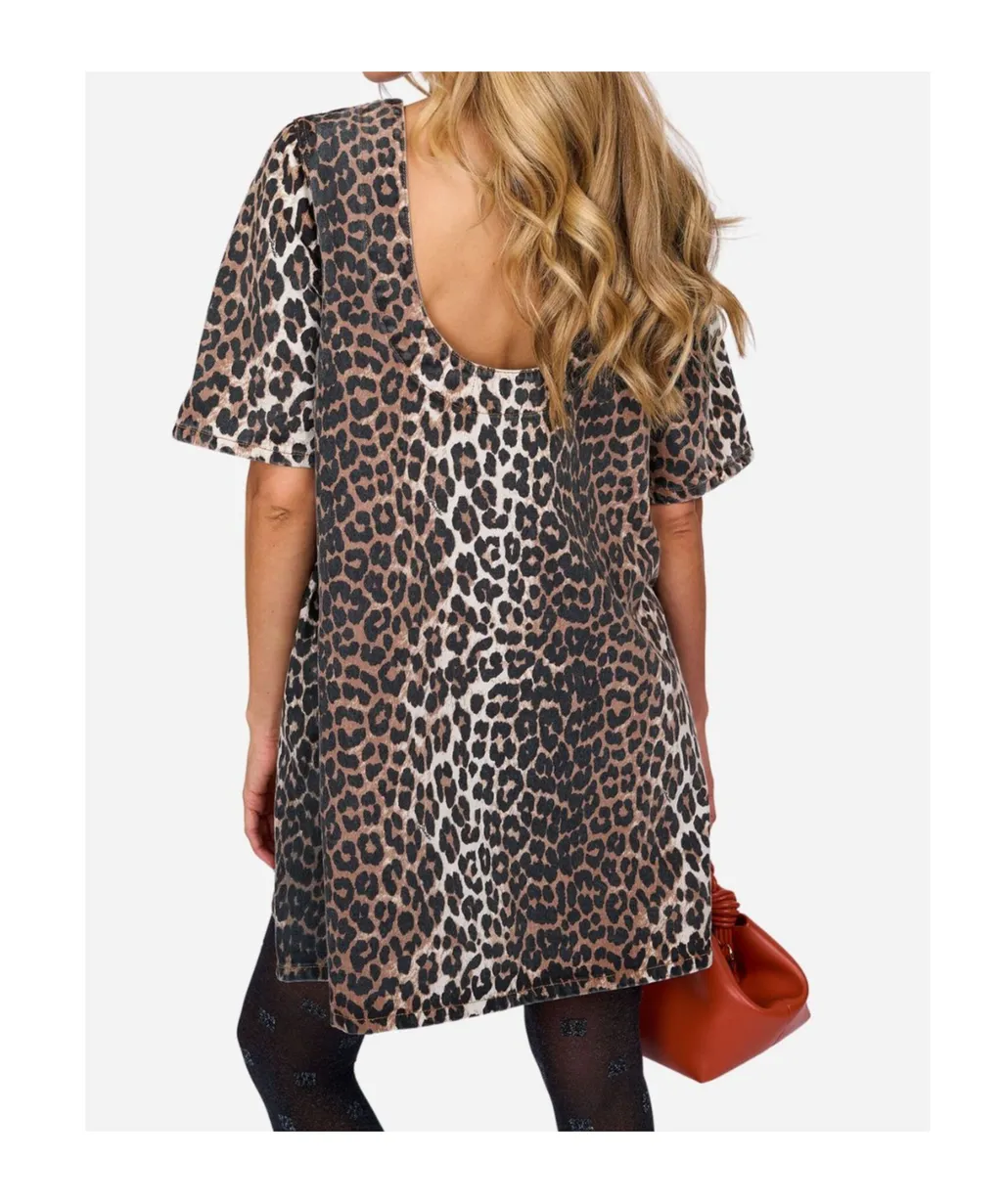 Leopard Printed Open Back Mini Dress
