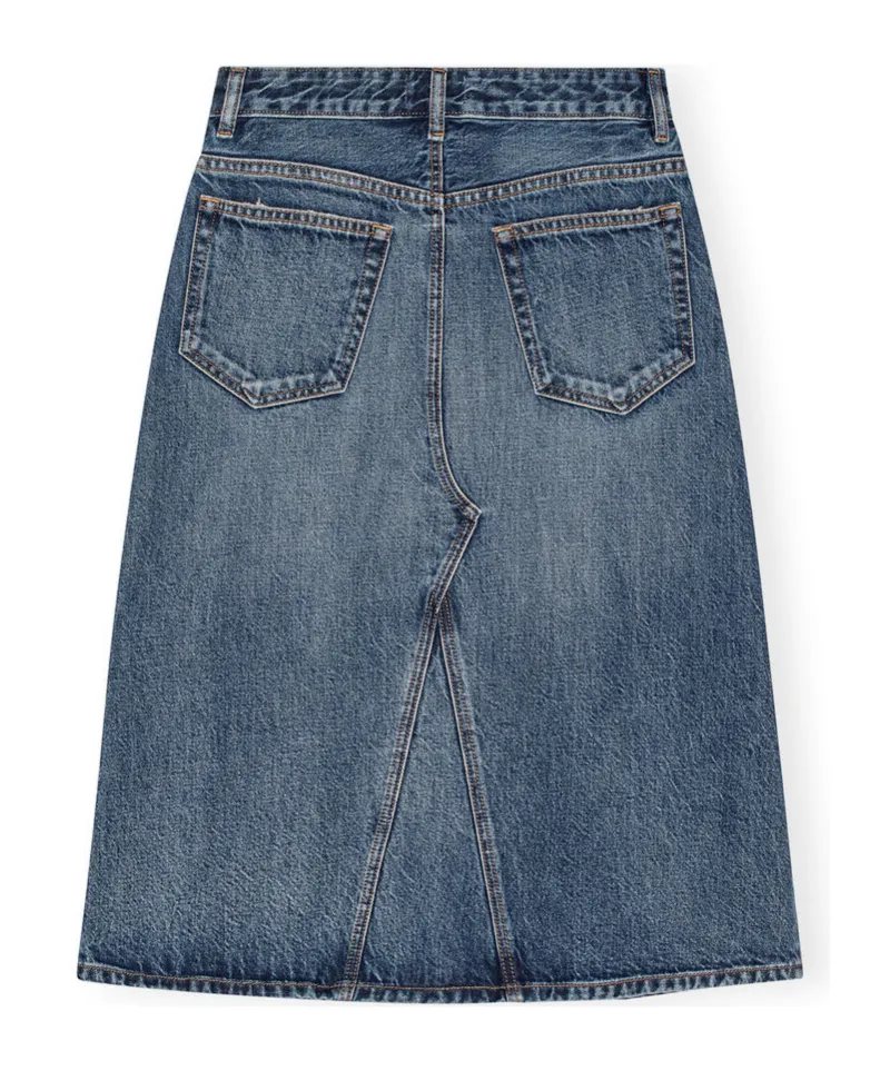 Heavy Washed Denim Midi Skirt