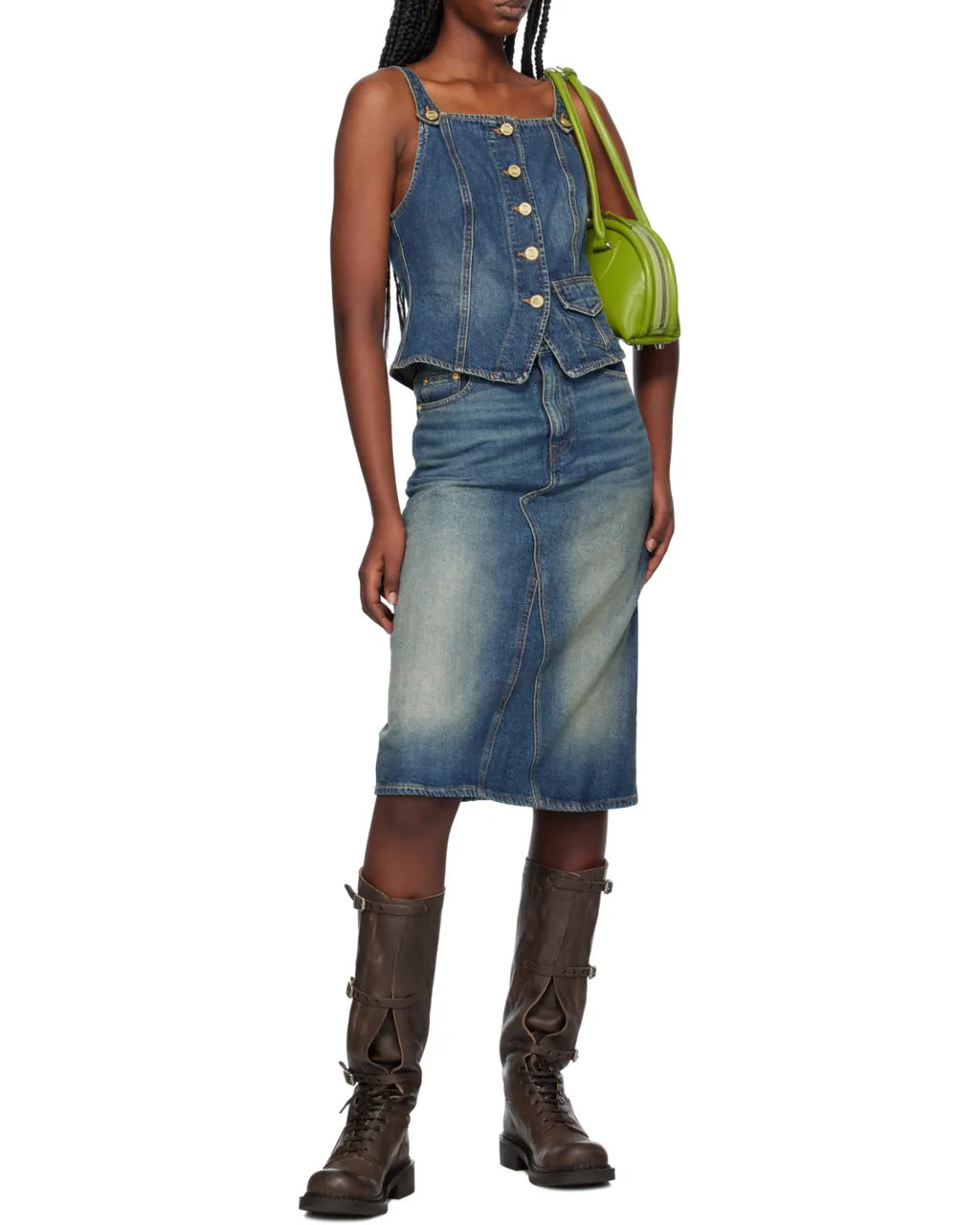 Heavy Washed Denim Midi Skirt