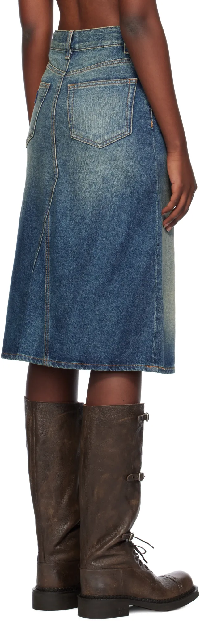 Heavy Washed Denim Midi Skirt