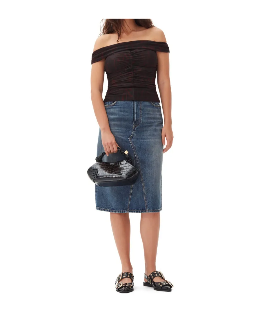Heavy Washed Denim Midi Skirt