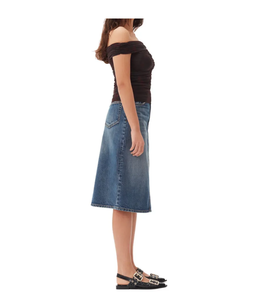 Heavy Washed Denim Midi Skirt