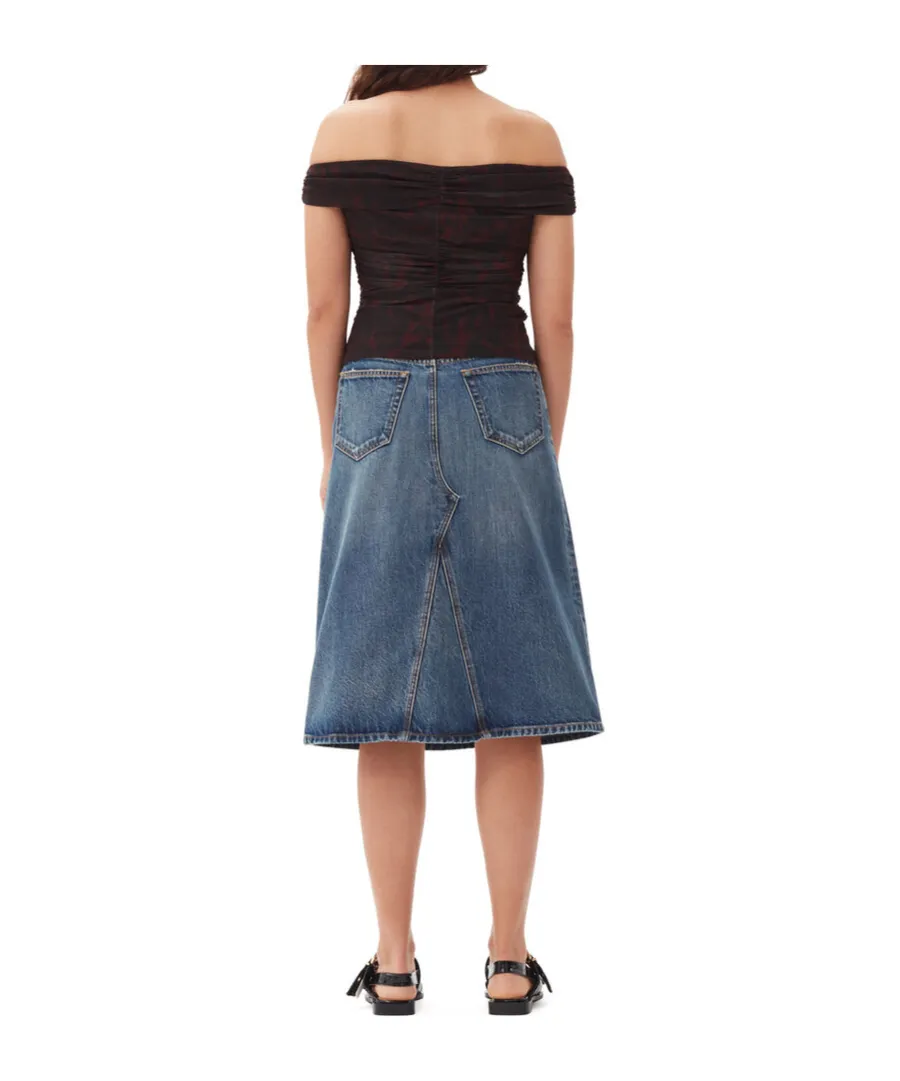 Heavy Washed Denim Midi Skirt