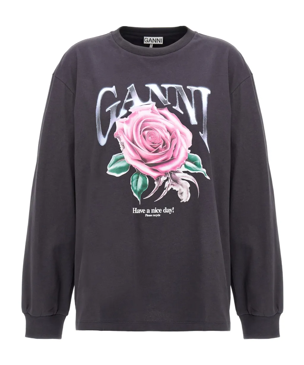Rose Printed Long-Sleeved Sweatshirt